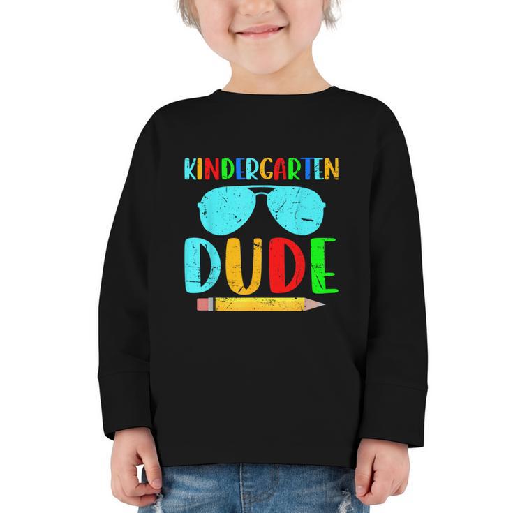 Kindergarten Dude First Day Back To School Kids Boys Graphic Toddler Long Sleeve Tee Kindergarten Dude First Day Back To School Kids Boys Graphic Toddler Long Sleeve Tee
