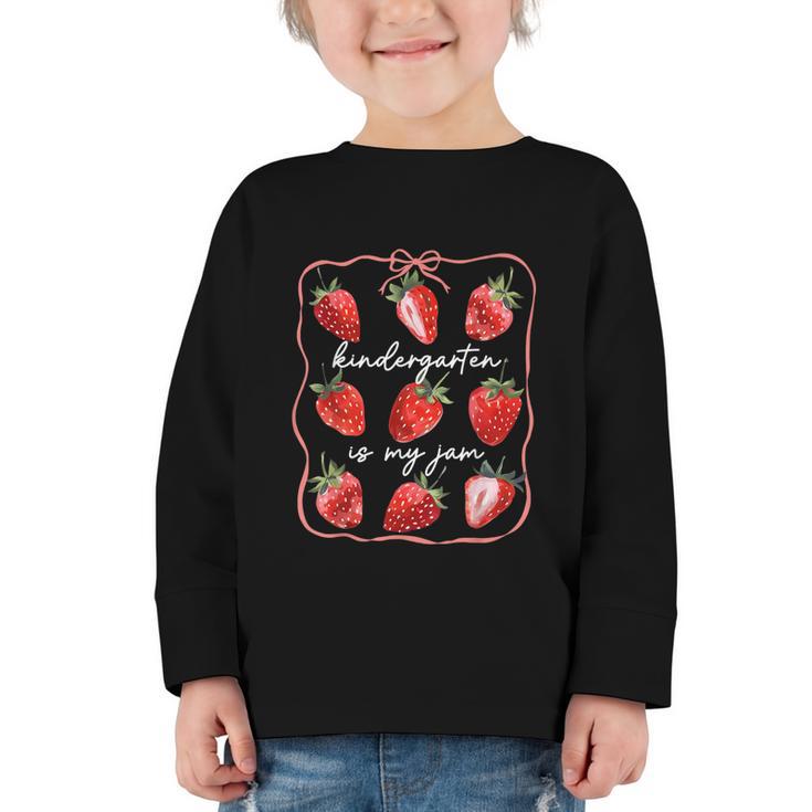 Kindergarten Is My Jam Strawberry Back To School Girls Boys Graphic Toddler Long Sleeve Tee