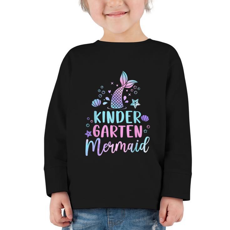Kindergarten Mermaid Back To School Girls First Day Kinder Graphic Toddler Long Sleeve Tee Kindergarten Mermaid Back To School Girls First Day Kinder Graphic Toddler Long Sleeve Tee