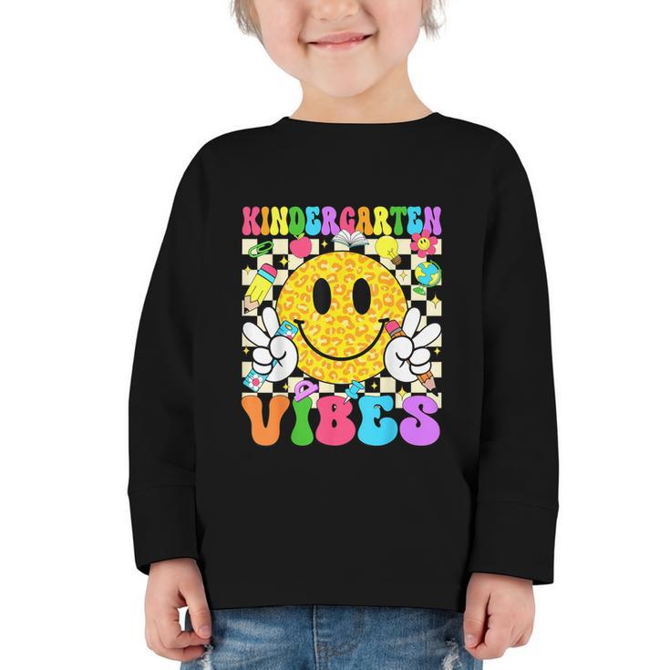Kindergarten Vibes Smile Face Back To School Kinder Girl Kid Graphic Toddler Long Sleeve Tee