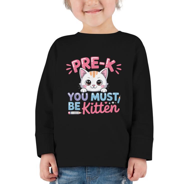 Kitten Back To School Girls Preschool Cat Lover Graphic Toddler Long Sleeve Tee