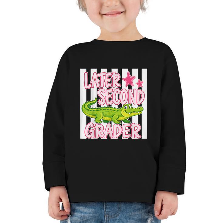 Later Second Grader Cute Alligator Back To School Graduation Graphic Toddler Long Sleeve Tee