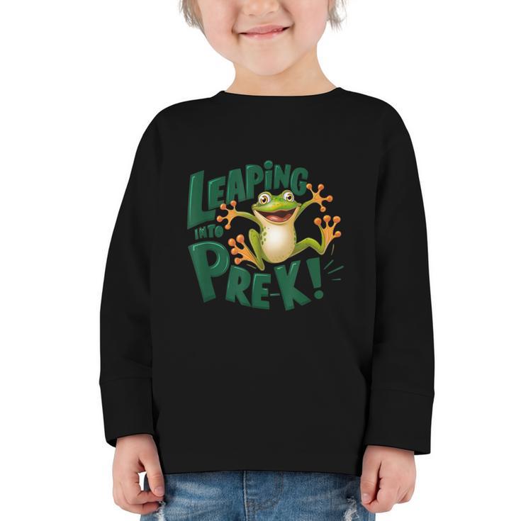 Leaping Into Pre-K Jumping Tree Frog Back To School Fun Graphic Toddler Long Sleeve Tee