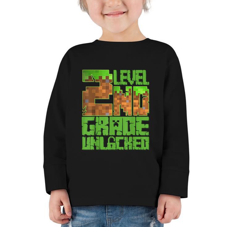 Level 2nd Grade Unlocked Game Pixel Kids Boy Back To School Graphic Toddler Long Sleeve Tee