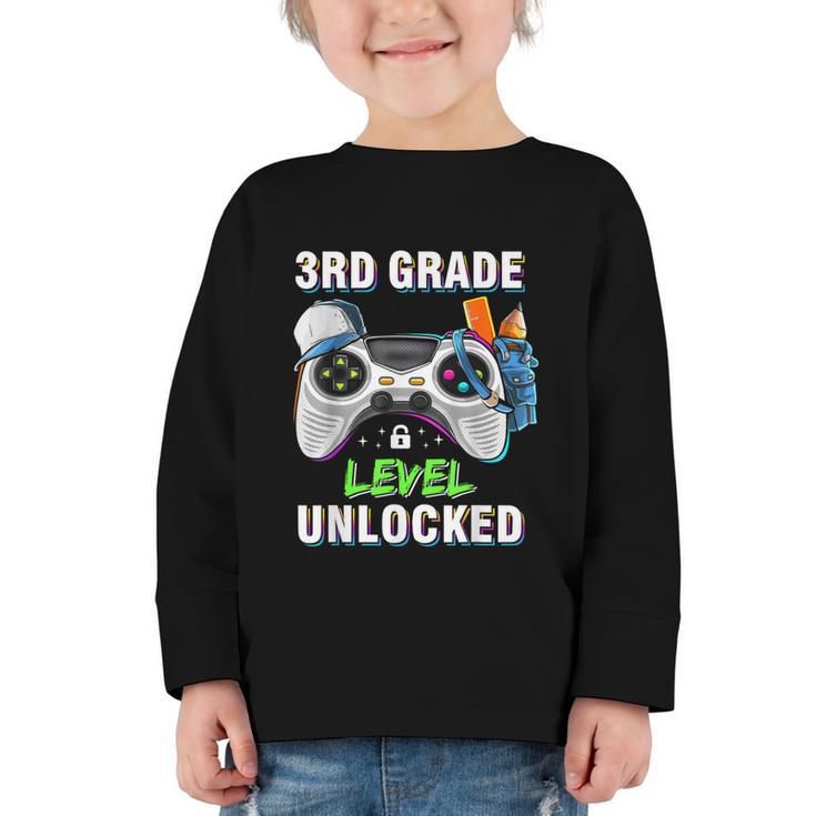 Level 3rd Grade Unlocked Back To School First Day Boys Kids Graphic Toddler Long Sleeve Tee
