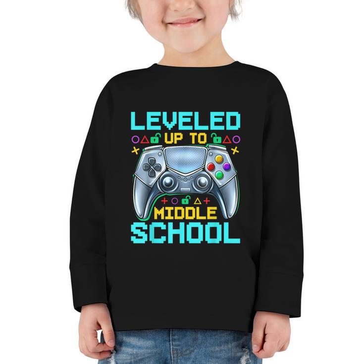 Leveled Up To Middle School Video Gamer Back To School Boys Graphic Toddler Long Sleeve Tee