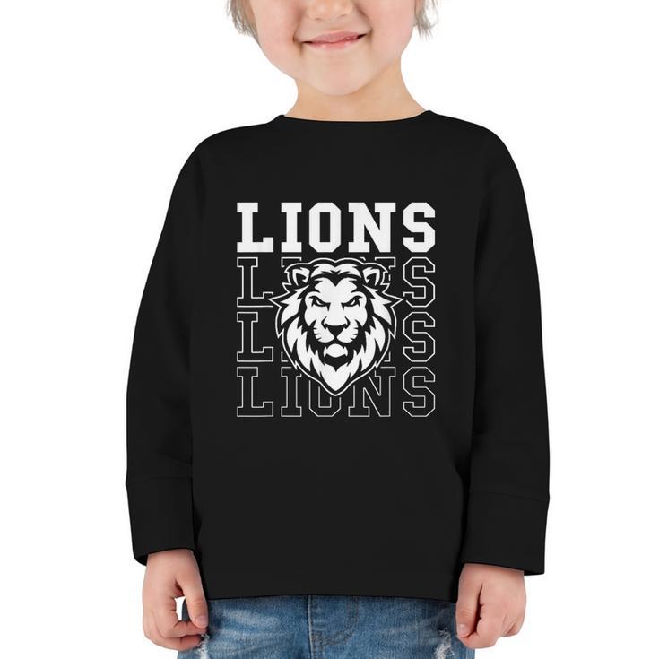 Lions School Spirit Fan Team Back To School Graphic Toddler Long Sleeve Tee