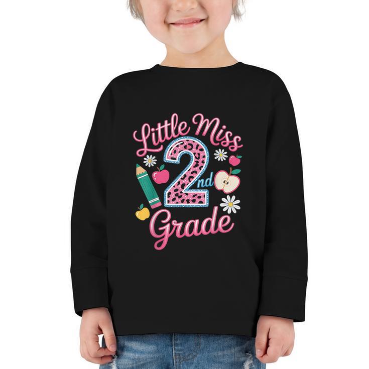 Little Miss 2nd Grade Grader Girls 1st Day Back To School Graphic Toddler Long Sleeve Tee