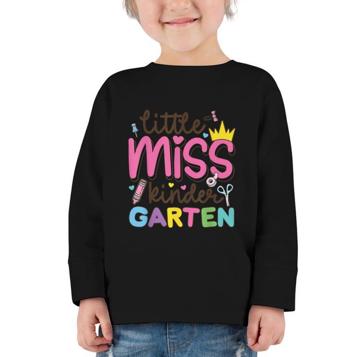 Little Miss Kindergarten First Day Back To School Girls Cute Graphic Toddler Long Sleeve Tee
