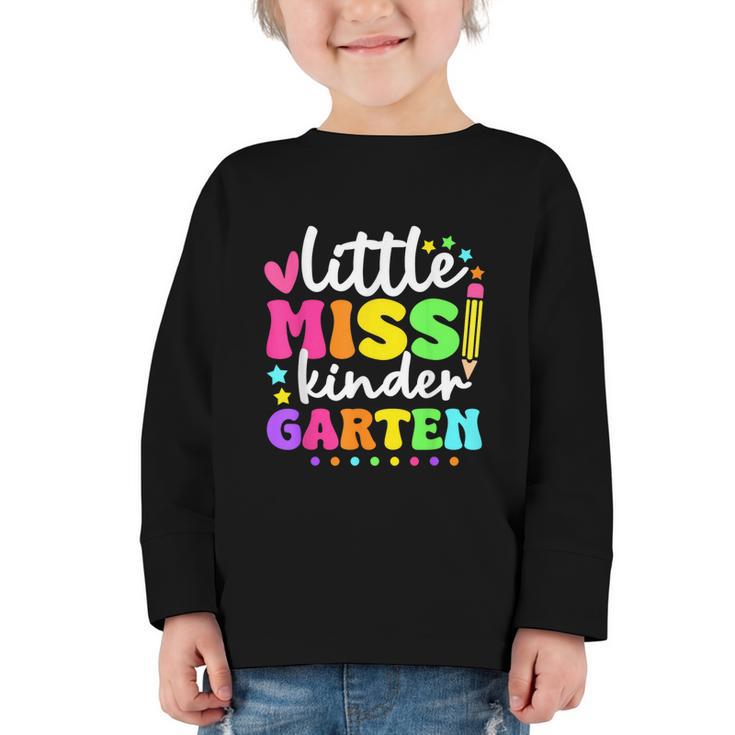 Little Miss Kindergarten Kids Girls Pencil Back To School Graphic Toddler Long Sleeve Tee