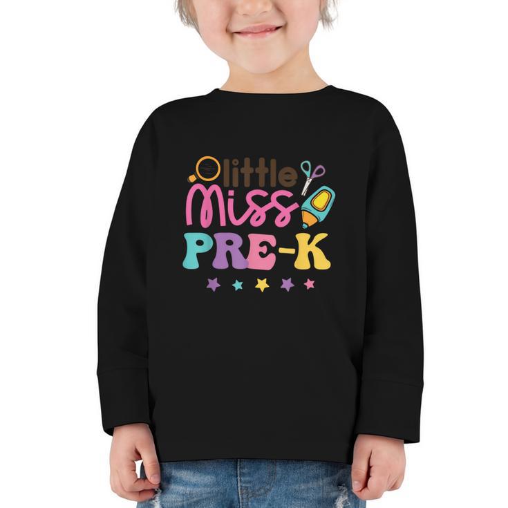 Little Miss Pre-K Preschool First Day Back To School Girls Graphic Toddler Long Sleeve Tee