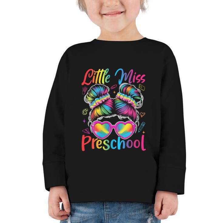 Little Miss Preschool Messy Bun Back To School Girl Women Graphic Toddler Long Sleeve Tee
