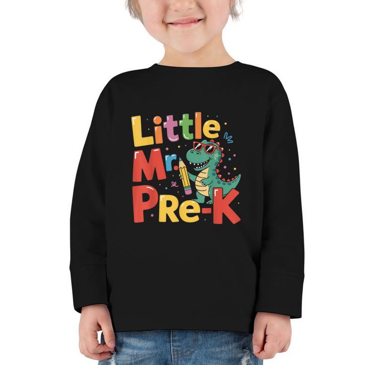 Little Mr Pre-K Dino Back To School Graphic Toddler Long Sleeve Tee