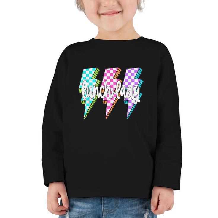 Lunch Lady Back To School Checkered First Day Of School Graphic Toddler Long Sleeve Tee Lunch Lady Back To School Checkered First Day Of School Graphic Toddler Long Sleeve Tee