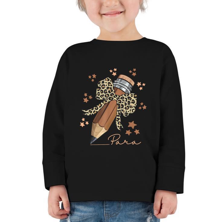 Melanin Pencil Leopard Bow Para Back To School Graphic Toddler Long Sleeve Tee