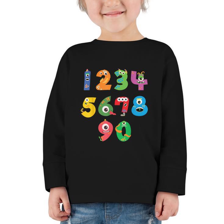 Monster Numbers Learning Cute Numbers 0-9 Back To School Graphic Toddler Long Sleeve Tee