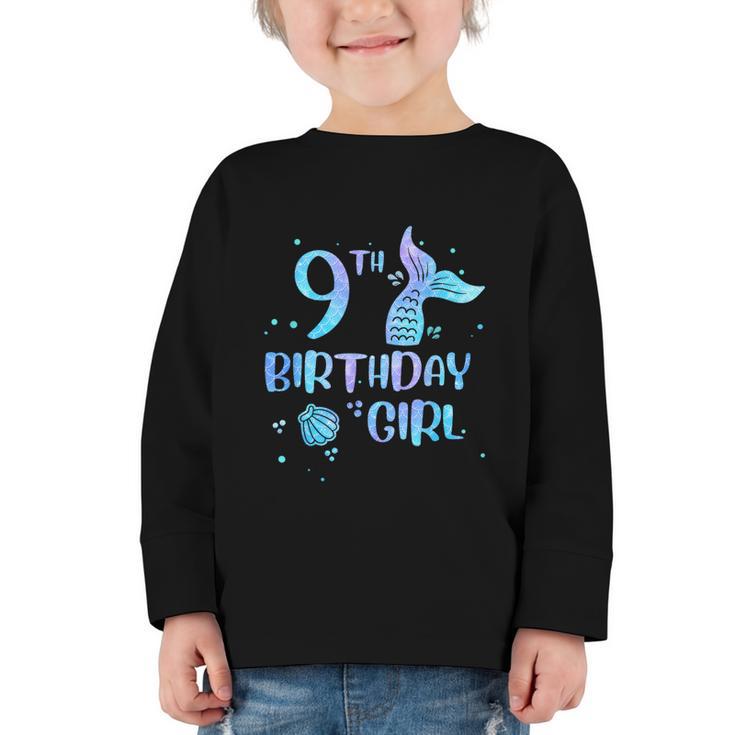 Ninth Birthday Girl Mermaid 9th Toddler's Back To School Graphic Toddler Long Sleeve Tee