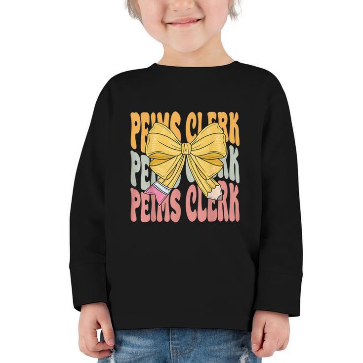 Peims Clerk Groovy Coquette Bow Cute Back To School Graphic Toddler Long Sleeve Tee