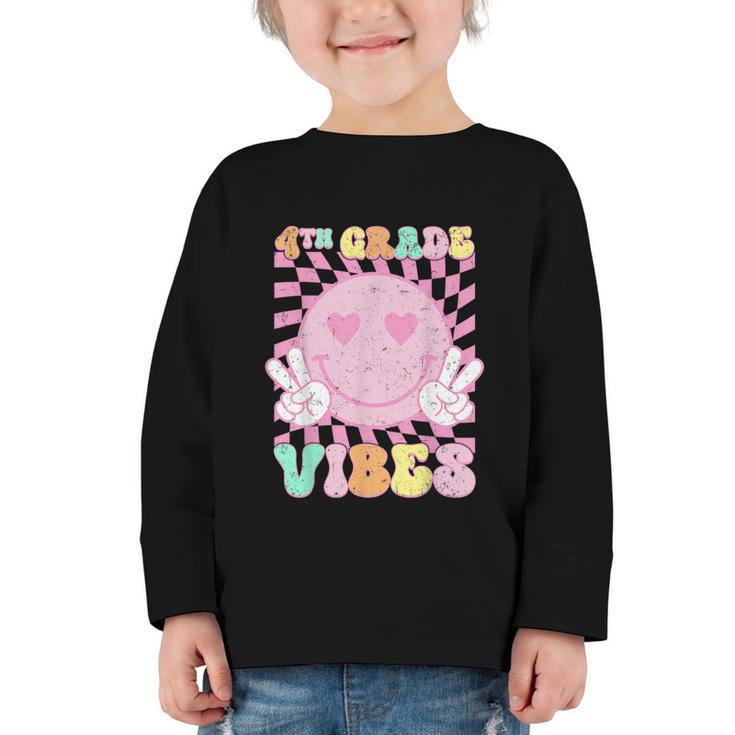 Pink 4th Grade Vibes Smile Face Back To School Fourth Grade Graphic Toddler Long Sleeve Tee