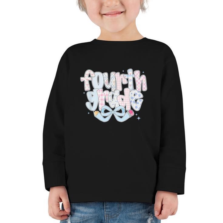 Preppy Fourth Grade Back To School Coquette 4th Grade Graphic Toddler Long Sleeve Tee