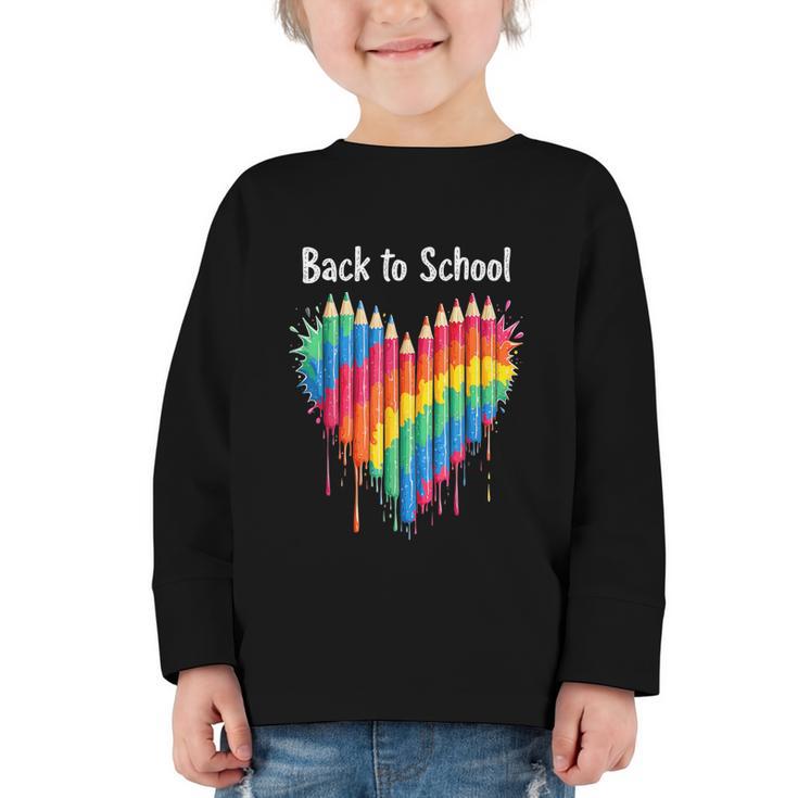 Rainbow Pencil Heart Back To School Creative Graphic Toddler Long Sleeve Tee