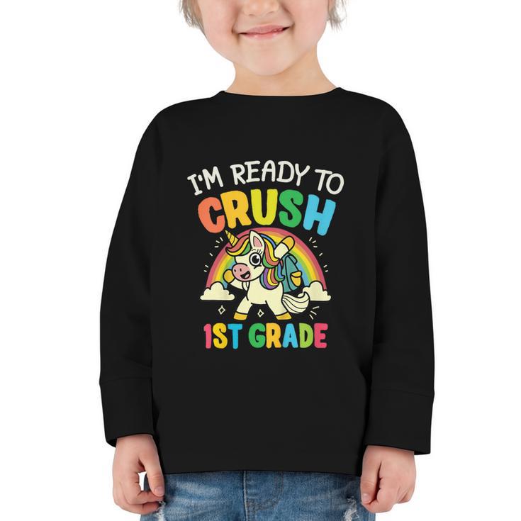 Ready For 1st Grade Unicorn First Day Back To School Student Graphic Toddler Long Sleeve Tee