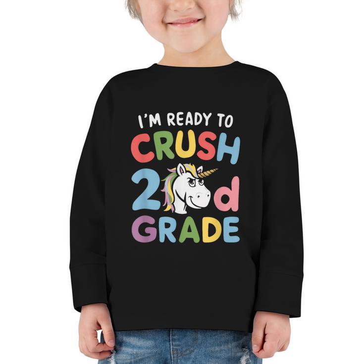 Im Ready To Crush 2nd Grade Boy Unicorn Back To School Graphic Toddler Long Sleeve Tee