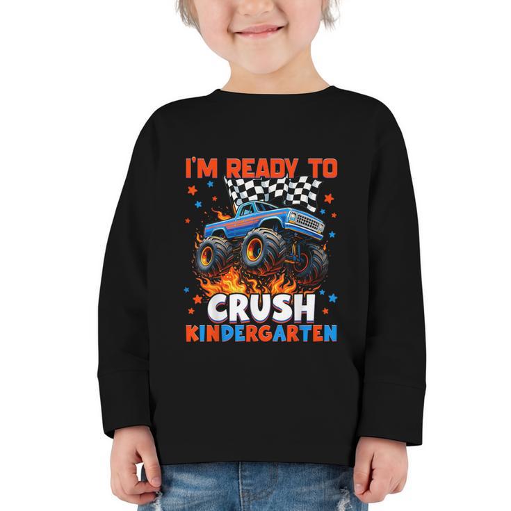 Ready To Crush Kindergarten Monster Truck Back To School Boy Graphic Toddler Long Sleeve Tee