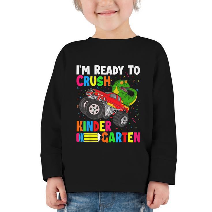 Ready To Crush Kindergarten T-Rex Back To School Boys Graphic Toddler Long Sleeve Tee
