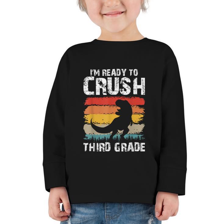 Ready Crush Third 3rd Grade Dinosaur Back To School Boys Graphic Toddler Long Sleeve Tee