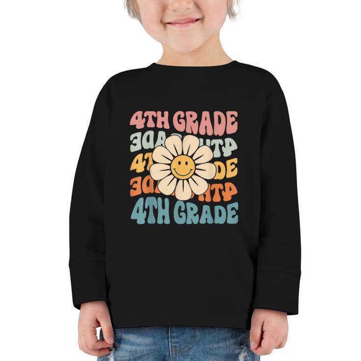 Retro 4th Grade Daisy Colorful Back To School Fourth Grade Graphic Toddler Long Sleeve Tee