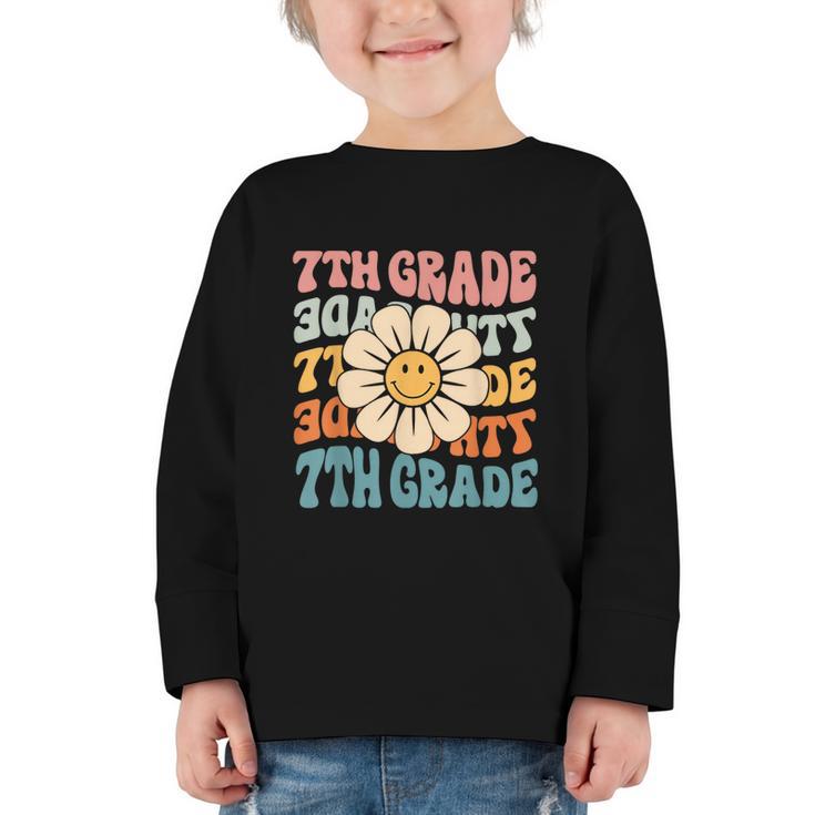 Retro 7th Grade Daisy Colorful Back To School Seventh Grade Graphic Toddler Long Sleeve Tee