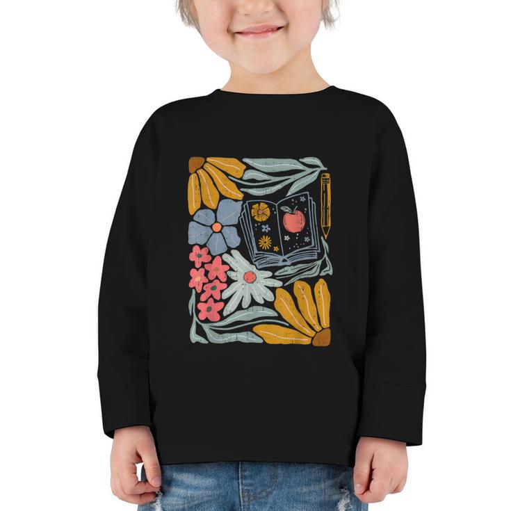 Retro Boho Flower Floral Back To School First Day Of School Graphic Toddler Long Sleeve Tee