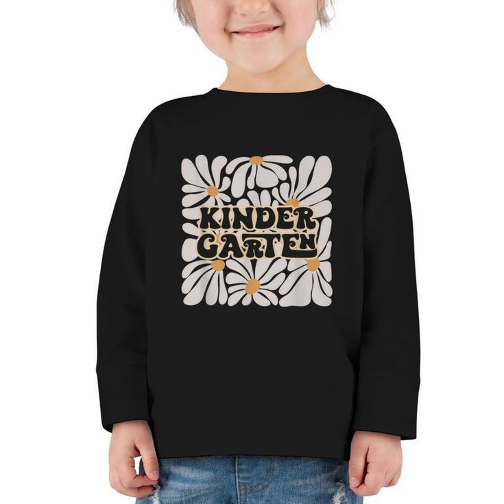 Retro Flower Power Squared Kindergarten Back To School Graphic Toddler Long Sleeve Tee