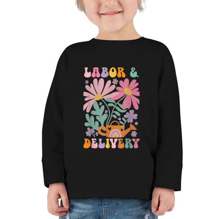Retro Labor And Delivery Nurse Back To School Men Women Graphic Toddler Long Sleeve Tee