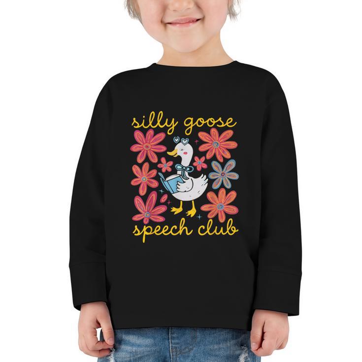 Retro Silly Goose Speech Therapy SLP Back To School Graphic Toddler Long Sleeve Tee