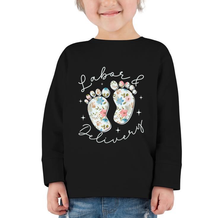 Retro Wildflowers Labor And Delivery Nurse Back To School Graphic Toddler Long Sleeve Tee