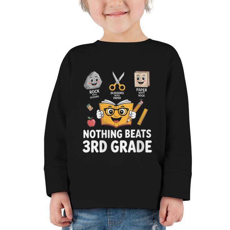 Rock Scissor Paper Nothing Beats 3rd Grade Back To School Graphic Toddler Long Sleeve Tee