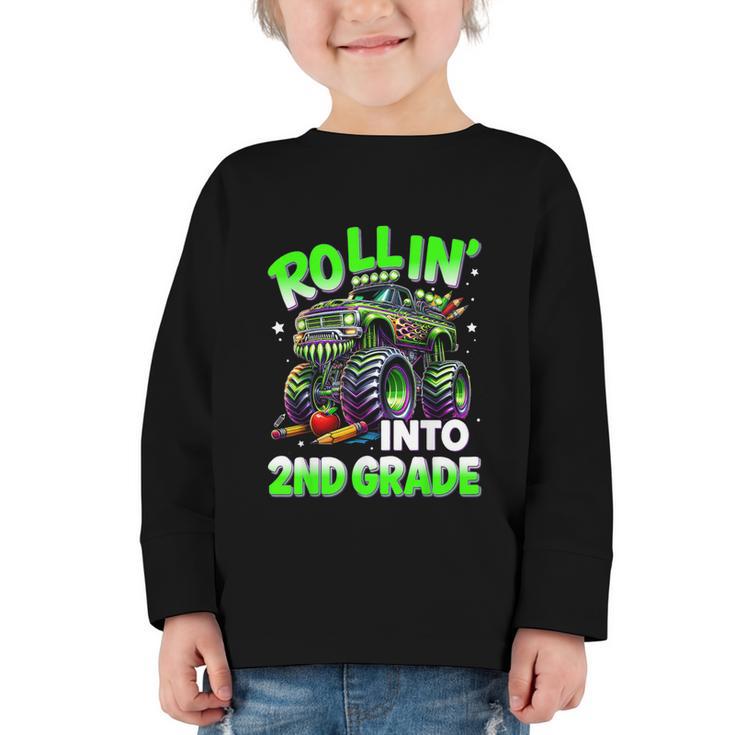 Rollin' Into 2nd Grade Monster Truck Back To School Boys Graphic Toddler Long Sleeve Tee