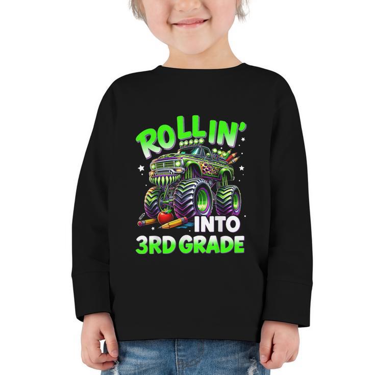 Rollin' Into 3rd Grade Monster Truck Back To School Boys Graphic Toddler Long Sleeve Tee