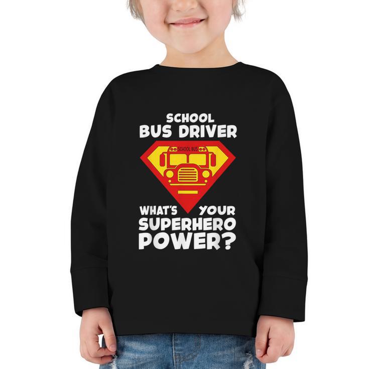 School Bus Driver Superhero Back To School Graphic Toddler Long Sleeve Tee
