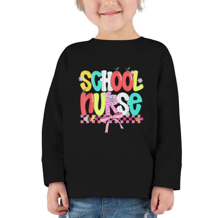 School Nurse Appreciation Day Coquette Bow Back To School Graphic Toddler Long Sleeve Tee