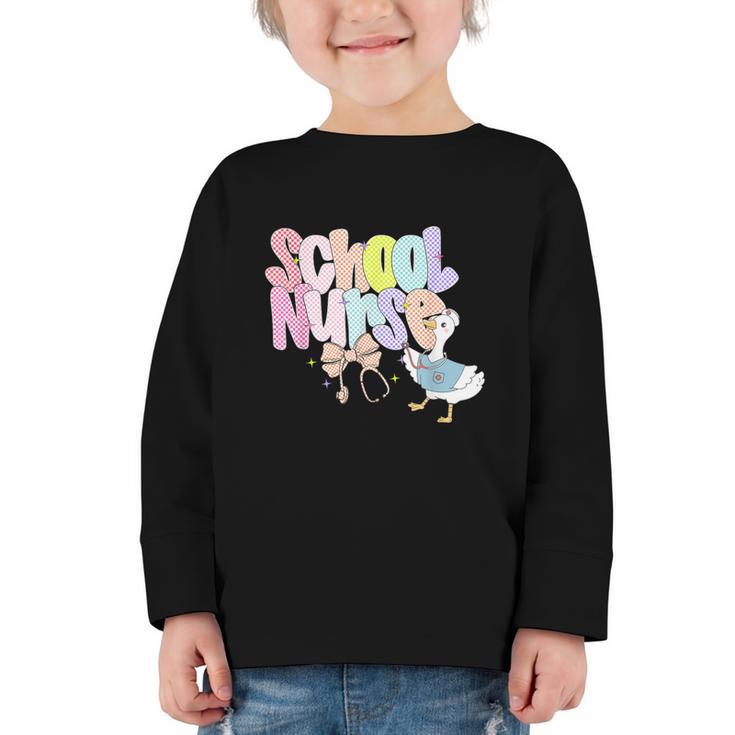 School Nurse Back To School Silly School Nurse Goose Graphic Toddler Long Sleeve Tee