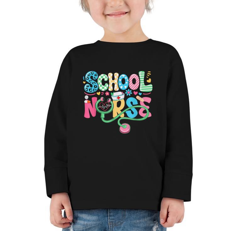 School Nurse Colorful Costume Back To School Nursing Job Graphic Toddler Long Sleeve Tee