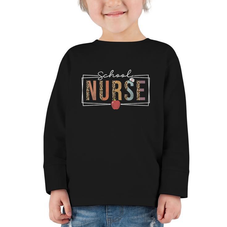 School Nurse Leopard Women School Nurses Back To School Graphic Toddler Long Sleeve Tee