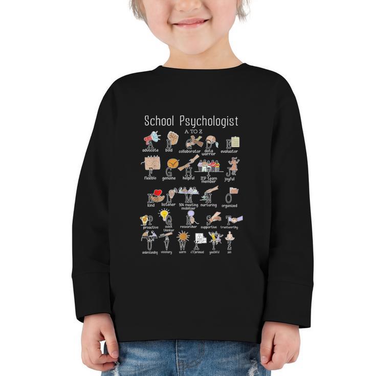 School Psychologist Alphabet ABCs Psychology Back To School Graphic Toddler Long Sleeve Tee