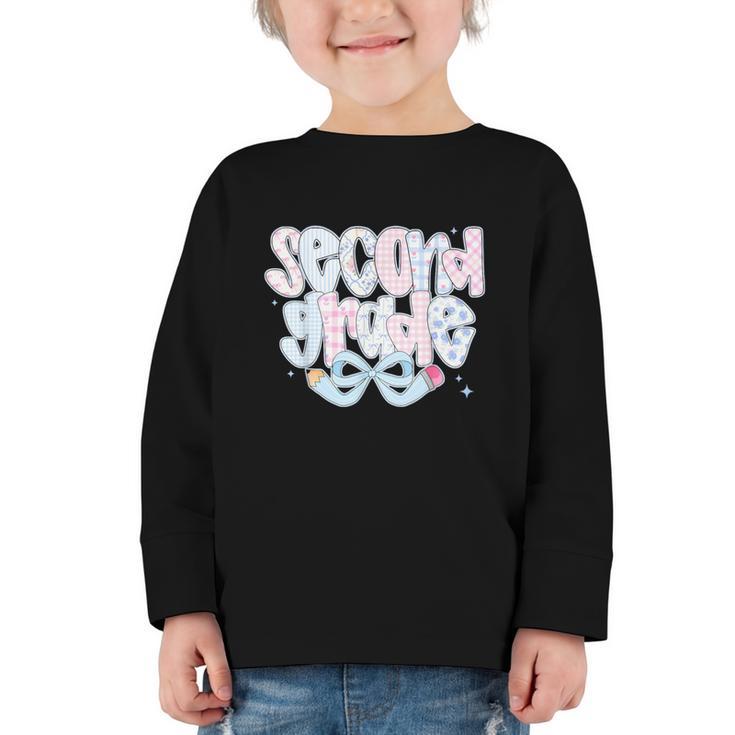 Second Grade Coquette Bow First Day Of School Back To School Graphic Toddler Long Sleeve Tee