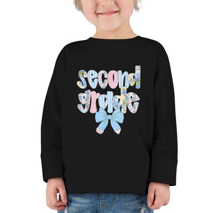 Second Grade Coquette Bow Pencil First Day Back To School Graphic Toddler Long Sleeve Tee