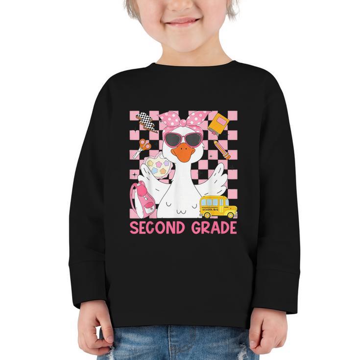 Silly Goose Second Grade Back To School Coquette Girly Graphic Toddler Long Sleeve Tee
