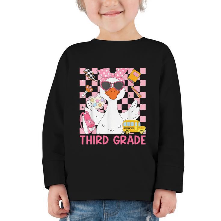 Silly Goose Third Grade Grade Back To School Coquette Girly Graphic Toddler Long Sleeve Tee